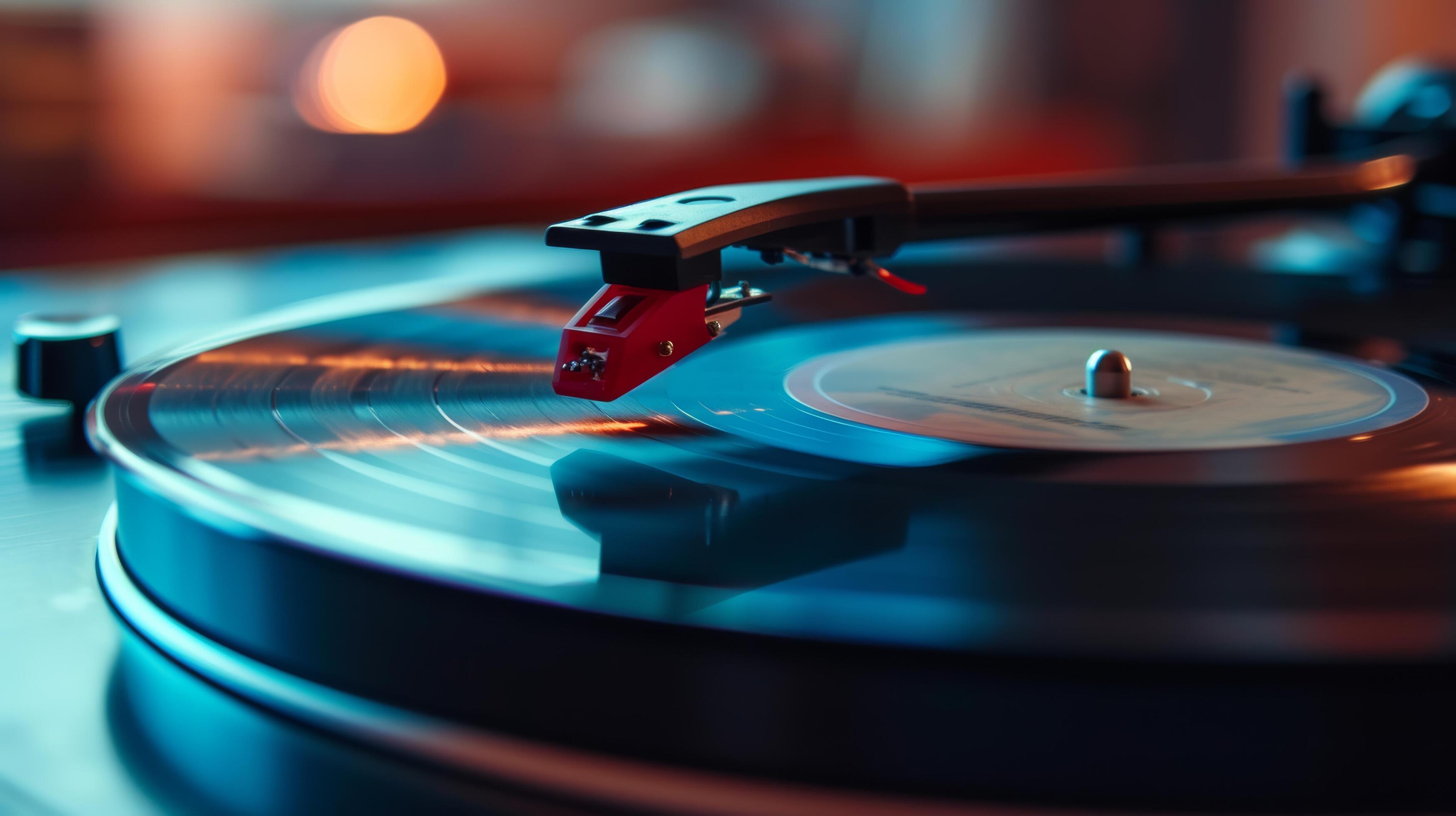 Vinyl record spinning on a turntable